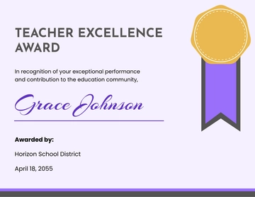 Free Teacher Excellence Certificate Template to Edit Online