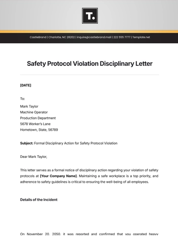 Free Safety Protocol Violation Disciplinary Letter Template to Edit Online