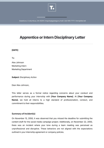 Free Apprentice or Intern Disciplinary Letter Template to Edit Online