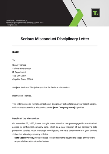 Free Serious Misconduct Disciplinary Letter Template to Edit Online