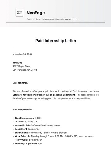 Free Paid Internship Letter Template to Edit Online