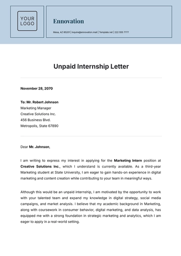 Free Unpaid Internship Letter Template to Edit Online