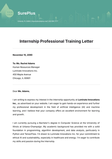 Free Internship Professional  Training Letter Template to Edit Online