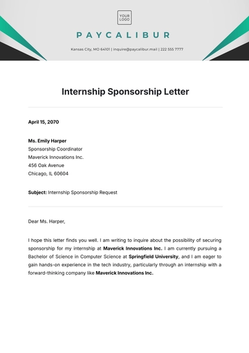 Free Internship Sponsorship Letter Template to Edit Online