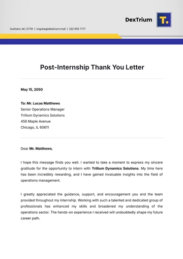 Free Post-Internship Thank You Letter Template to Edit Online