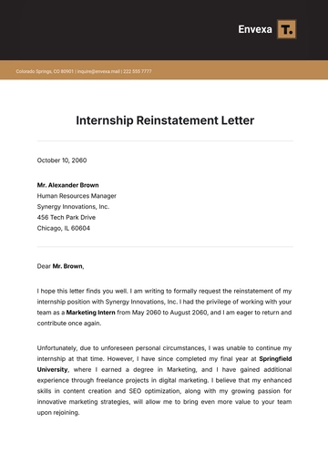 Free Internship Reinstatement Letter Template to Edit Online