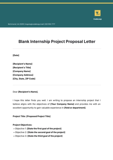 Free Blank Internship Project Proposal Letter Template to Edit Online
