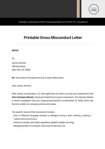 Free Printable Gross Misconduct Letter Template to Edit Online