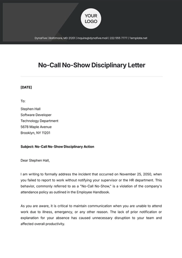 Free No-Call No-Show Disciplinary Letter Template to Edit Online