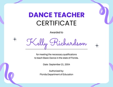 Free Dance Teacher Certificate Template to Edit Online