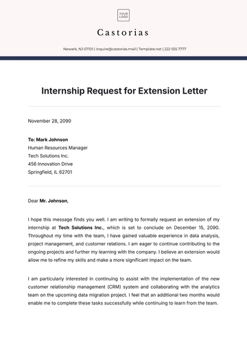 Free Internship Request for Extension Letter Template to Edit Online