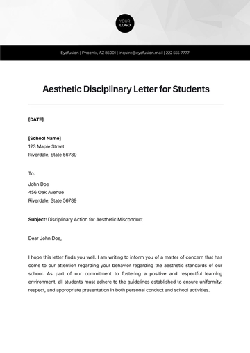 Free Aesthetic Disciplinary Letter for Students Template to Edit Online