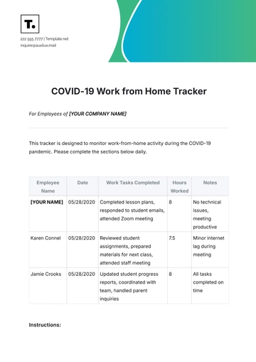 Free COVID-19 Work from Home Tracker Template to Edit Online