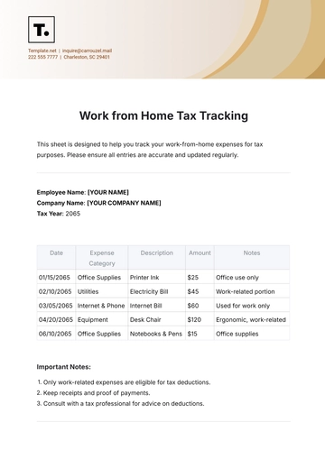 Free Work from Home Tax Tracking Template to Edit Online
