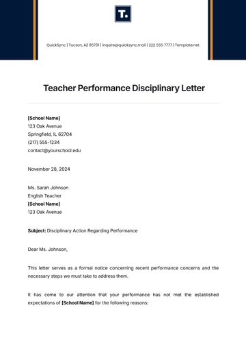 Free Teacher Performance Disciplinary Letter Template to Edit Online