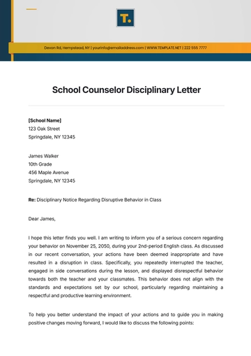Free School Counselor Disciplinary Letter Template to Edit Online