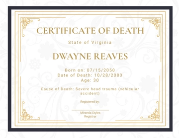 Free Death Certificate Background Template to Edit Online