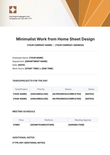 Free Minimalist Work from Home Sheet Design Template to Edit Online