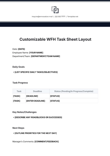 Free Customizable WFH Task Sheet Layout Template to Edit Online