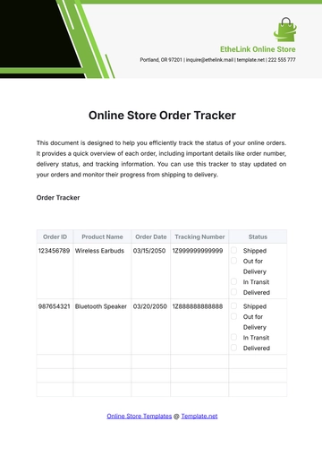 Free Online Store Order Tracker Template to Edit Online