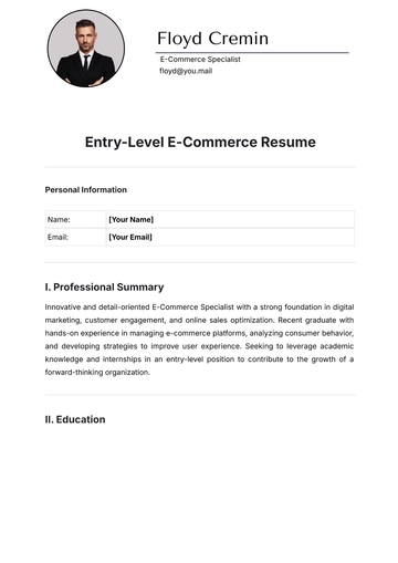 Free Entry-Level E-Commerce Resume Template to Edit Online