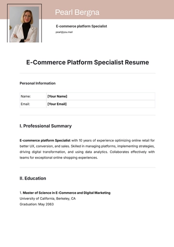 Free E-Commerce Platform Specialist Resume Template to Edit Online