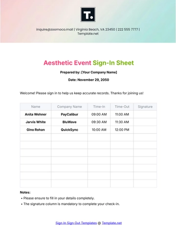 Free Aesthetic Event Sign In Sheet Template to Edit Online