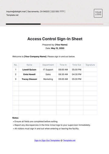 Free Access Control Sign In Sheet Template to Edit Online