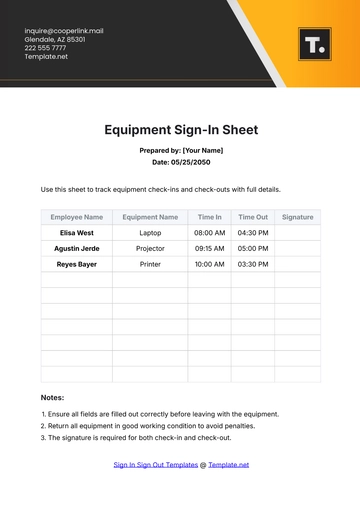 Free Equipment Sign In Sheet Template to Edit Online
