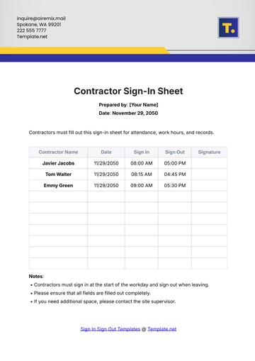 Free Contractor Sign In Sheet Template to Edit Online