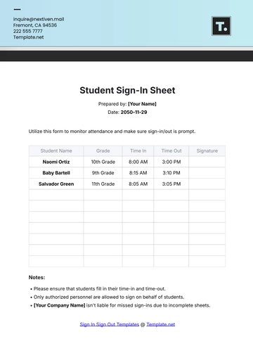 Free Student Sign In Sheet Template to Edit Online