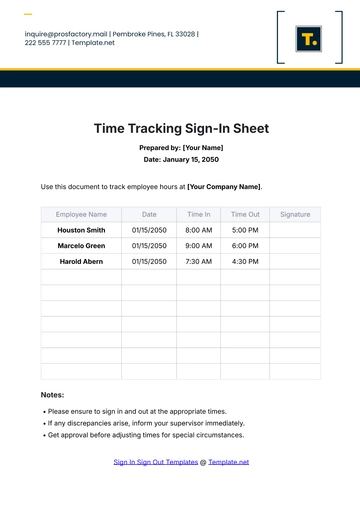 Free Time Tracking Sign In Sheet Template to Edit Online