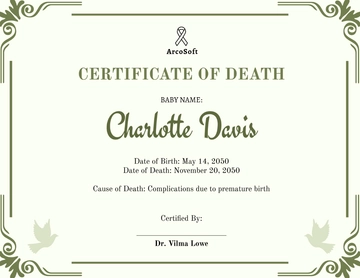 Free Baby Death Certificate Template to Edit Online