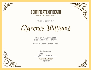 Free Death Certificate for Family Template to Edit Online