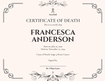 Free Minimalist Death Certificate Template to Edit Online