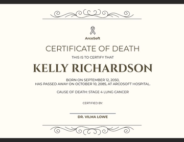 Free Professional Death Certificate Template to Edit Online