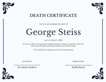 Free Simple Death Certificate Template to Edit Online