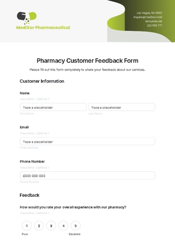 Free Pharmacy Customer Feedback Form Template to Edit Online