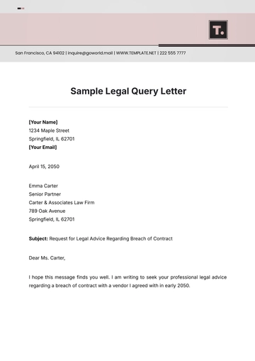Free Sample Legal Query Letter Template to Edit Online