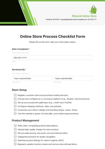 Free Online Store Process Checklist Form Template to Edit Online