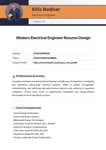 Free Modern Electrical Engineer Resume Design Template to Edit Online