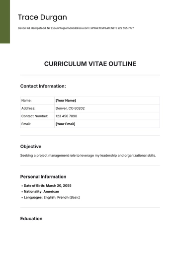 Free Curriculum Vitae Outline Template to Edit Online