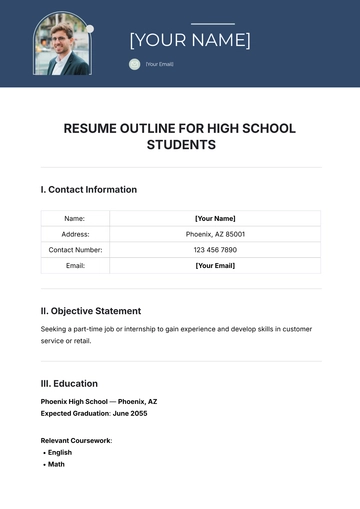 Free Resume Outline for High School Students Template to Edit Online