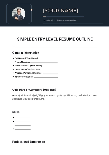 Free Simple Entry-Level Resume Outline Template to Edit Online