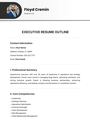 Free Executive Resume Outline Template to Edit Online