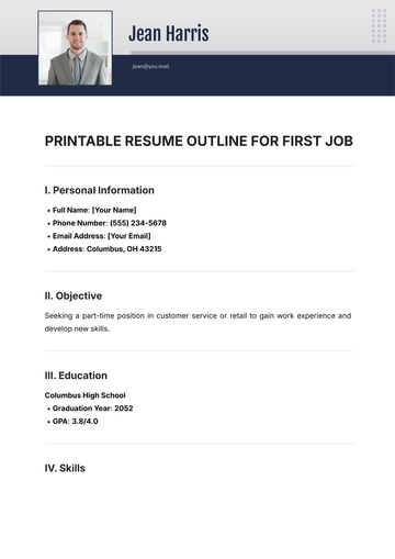 Free Printable Resume Outline for First Job Template to Edit Online
