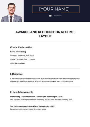 Free Awards and Recognition Resume Layout Template to Edit Online