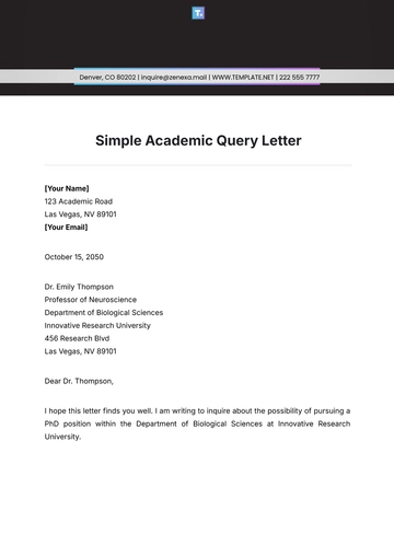 Free Simple Academic Query Letter Template to Edit Online
