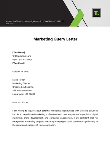 Free Marketing Query Letter Template to Edit Online
