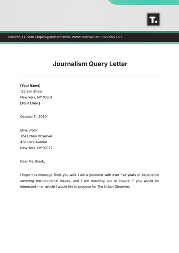 Free Journalism Query Letter Template to Edit Online